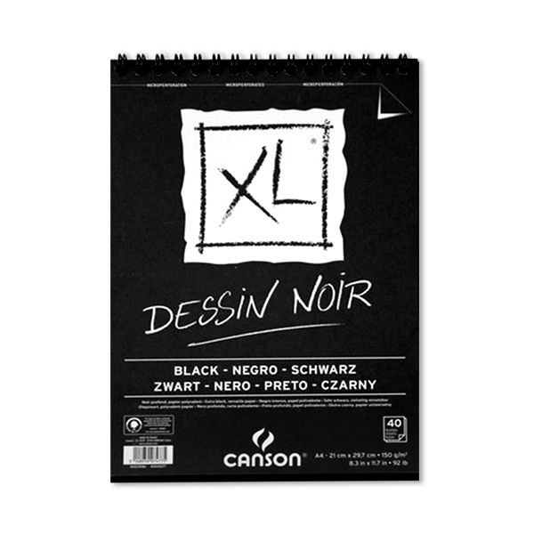 CANSON XL BLACK SPIRAL DRAWING PAD A4 150GSM