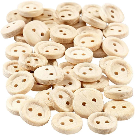 Wooden Buttons, D: 11 mm, 50 pcs