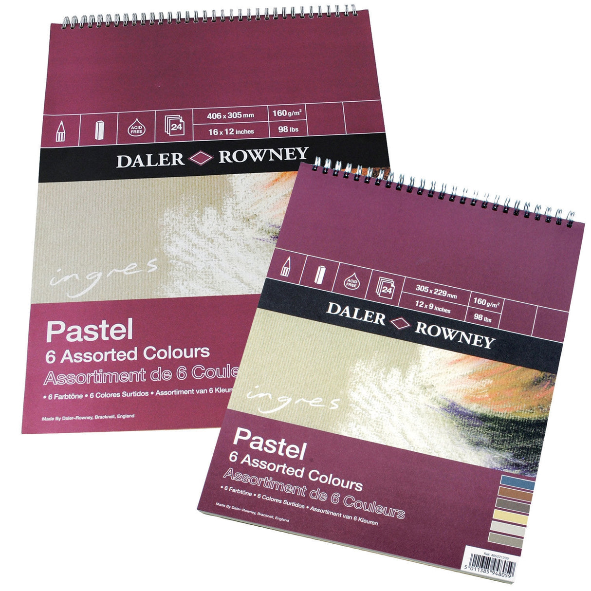 INGRES 6 PASTEL SHADES SPIRAL 9X6" 160G 24SH