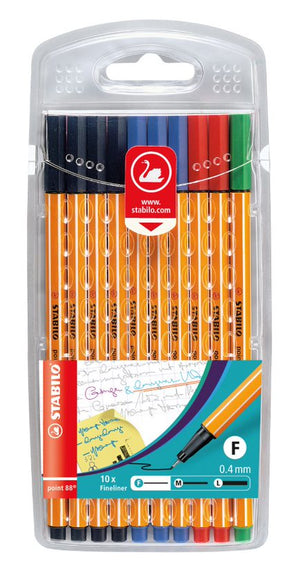 Fineliner - STABILO point 88 - Wallet of 10 - Assorted Office Colours Black/Blue/Red/Green