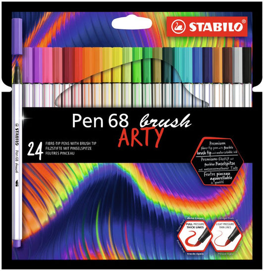 Premium Fibre-Tip Pen - STABILO Pen 68 brush ARTY - Wallet of 24 - Assorted Colours