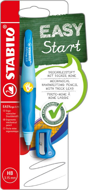 Handwriting Pencil - STABILO EASYergo 3.15 - Left Handed - Light Blue/Dark Blue + Sharpener