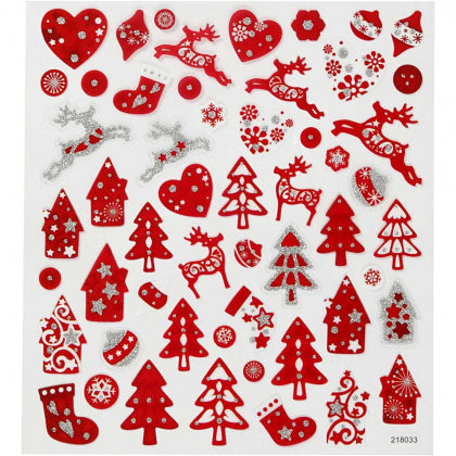 Stickers, red/white Christmas, 15x16,5 cm, 1 sheet