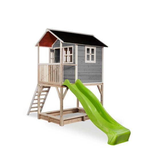 EXIT Wooden Loft 700 with Slide and Sandbox - Grey 