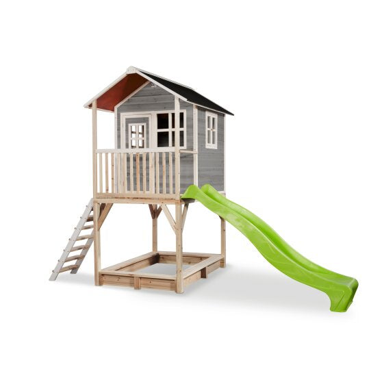 EXIT Wooden Loft 700 with Slide and Sandbox - Grey 