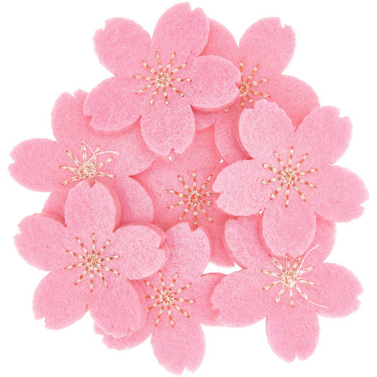 Felt cherry blossoms pink-gold embroidered, 8 pcs