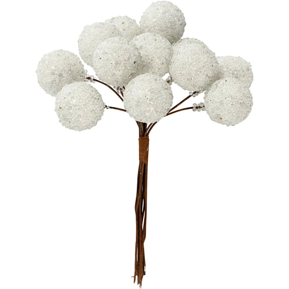 Artificial berries, D: 15 mm, 12 pcs, white