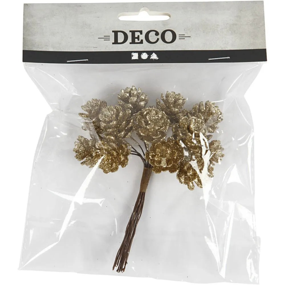 Artificial cones, D: 20 mm, 12 pcs, gold
