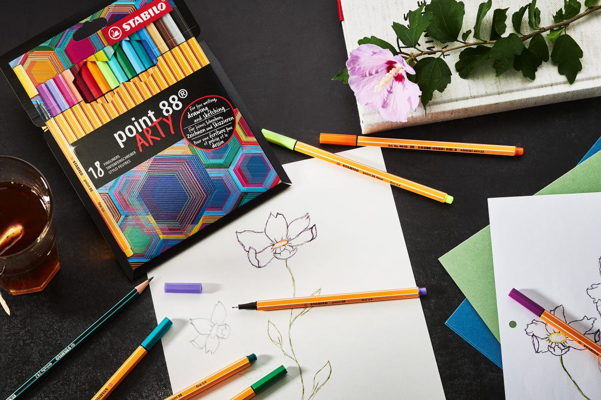 Fineliner - STABILO point 88 ARTY - Wallet of 18 - Assorted Colours