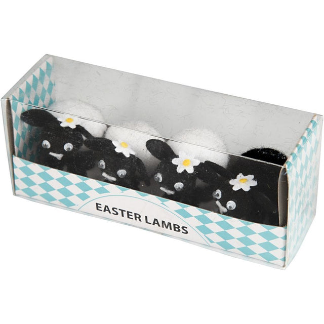 Easter lambs, black, white, H: 35 mm, 4 pc/ 1 pack