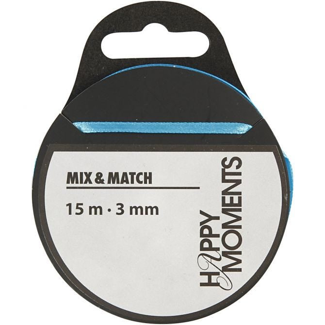 Satin Ribbon, W: 3 mm, Light Blue, 15 M, 1 Roll