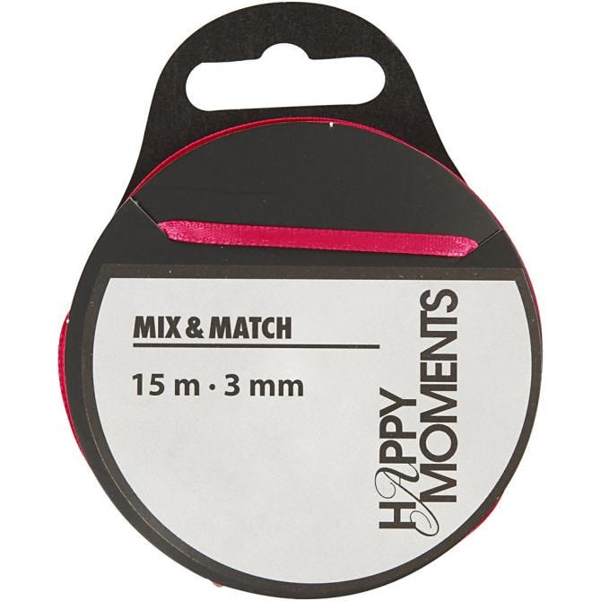 Satin Ribbon W: 3 mm 15m Roll - Pink