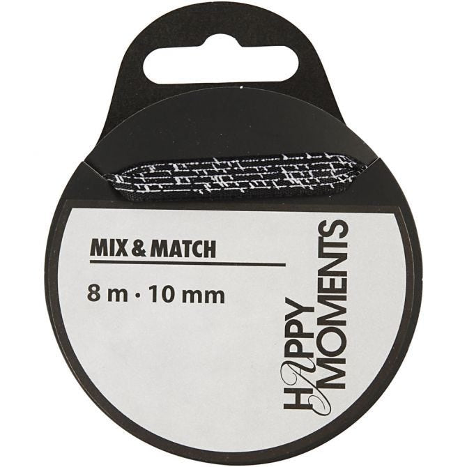 Satin Ribbon With Print W: 10 mm - Black 8mm