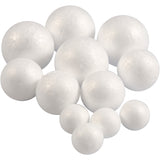 Polystyrene Balls, D: 20+30+40 mm, 12 pcs, white