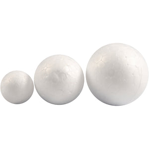 Polystyrene Balls, D: 20+30+40 mm, 12 pcs, white