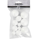 Polystyrene Balls, D: 20+30+40 mm, 12 pcs, white