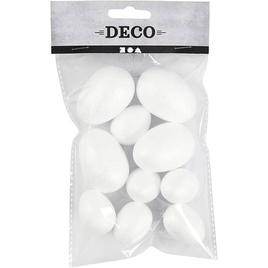 Polystyrene Eggs, white, H: 35+48 mm, W: 25+35 mm