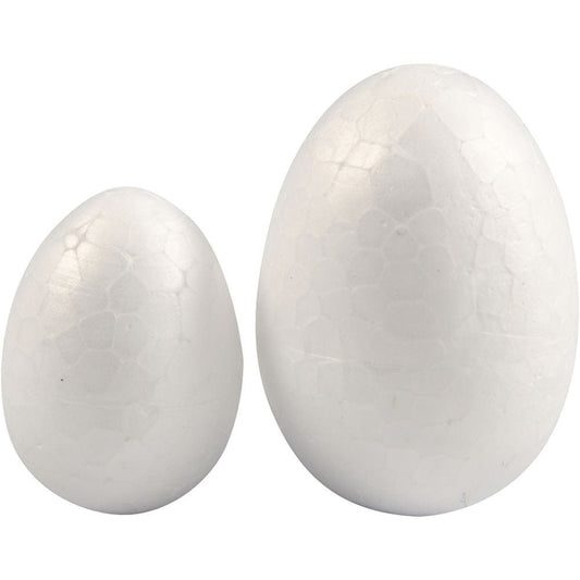 Polystyrene Eggs, white, H: 35+48 mm, W: 25+35 mm