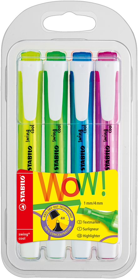 Highlighter - STABILO swing cool - Wallet of 4 Assorted Colours
