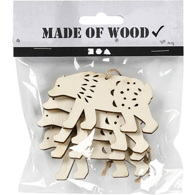 Wooden Ornament H: 4.5 cm W: 7.5 cm - Polar Bear (4 Pack)