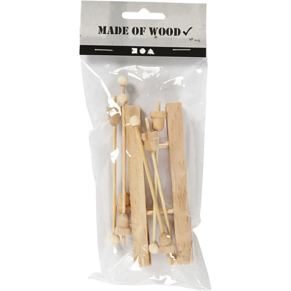 Ski with Sticks, size 11x3.8 cm, 3 pairs, pine