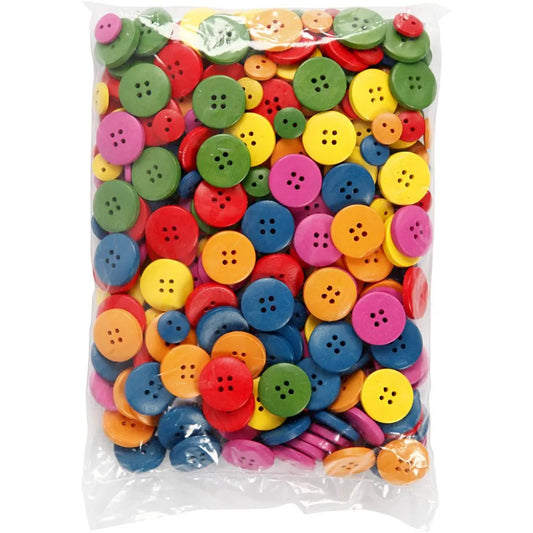 Wooden Buttons, assorted colours, D: 12-20 mm, 2-4