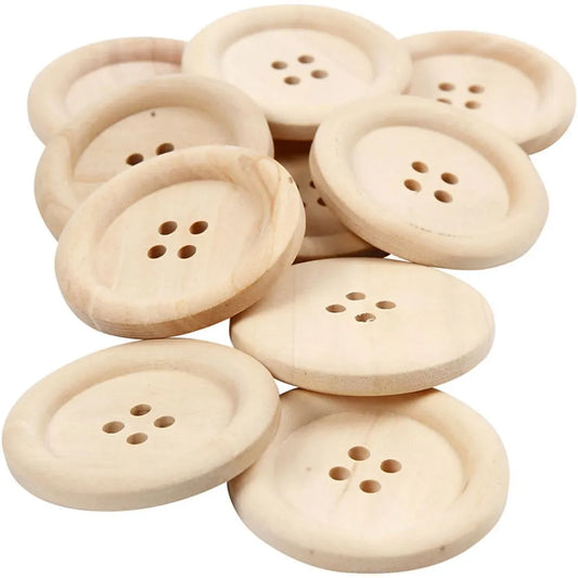 Wooden Buttons, D: 35 mm, hole size 2 mm, 4 holes