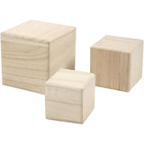 Wood cubes, size 5+6+8 cm, 3 pc/ 1 pack