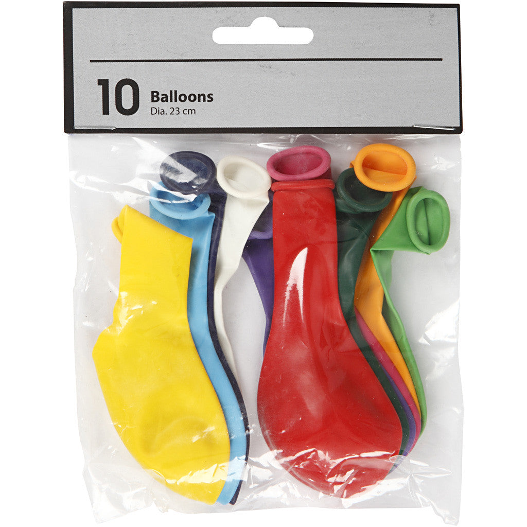 Balloons, assorted colours, round, D: 23 cm, 10 pc/ 1 pack