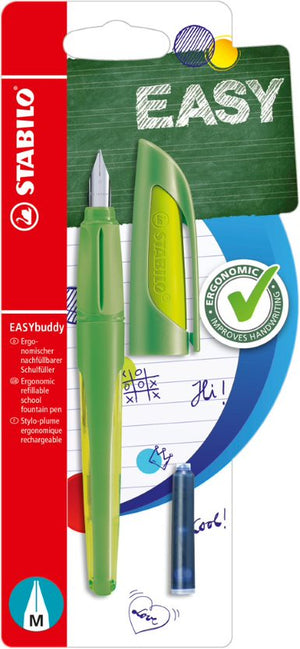 Ergonomic School Fountain Pen - STABILO EASYbuddy - M Nib - Lime/Green