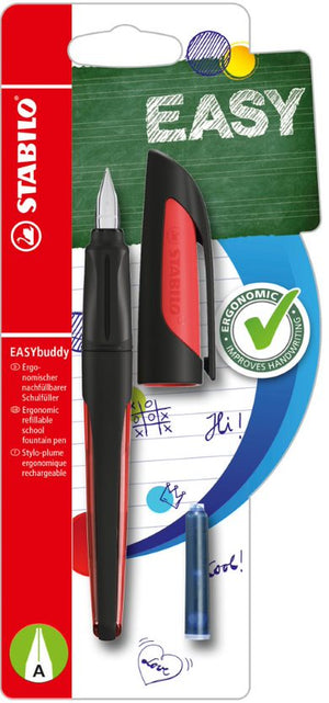 Ergonomic School Fountain Pen - STABILO EASYbuddy - A Nib - Black/Red