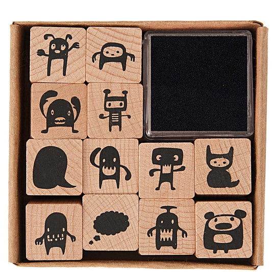 Paper Poetry Wooden Stamp Set -  Monster 12 pieces