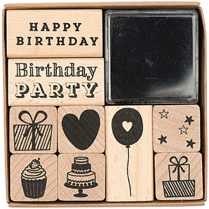 Paper Poetry Wooden Stamp Set Birthday 9 pieces