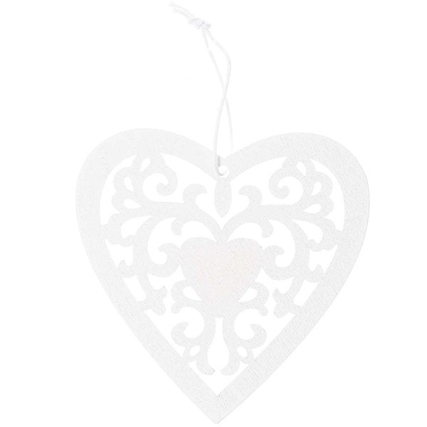 Wooden Hanger Heart Ornament - Large White