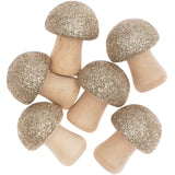 3D wooden litter mushroom with glitter natural gold 6 pieces