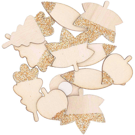 Ohhh! Lovely! Wooden sticker leaves mix with glitter natural rose gold 48 pieces
