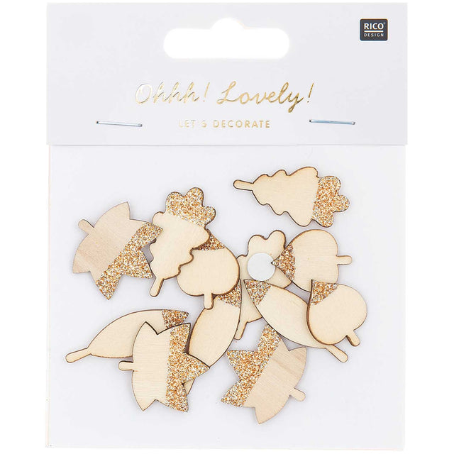 Ohhh! Lovely! Wooden sticker leaves mix with glitter natural rose gold 48 pieces