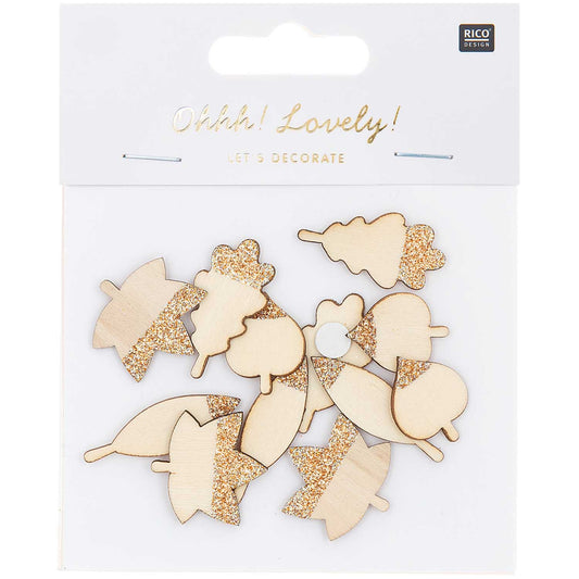 Ohhh! Lovely! Wooden sticker leaves mix with glitter natural rose gold 48 pieces