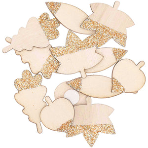 Ohhh! Lovely! Wooden sticker leaves mix with glitter natural rose gold 48 pieces