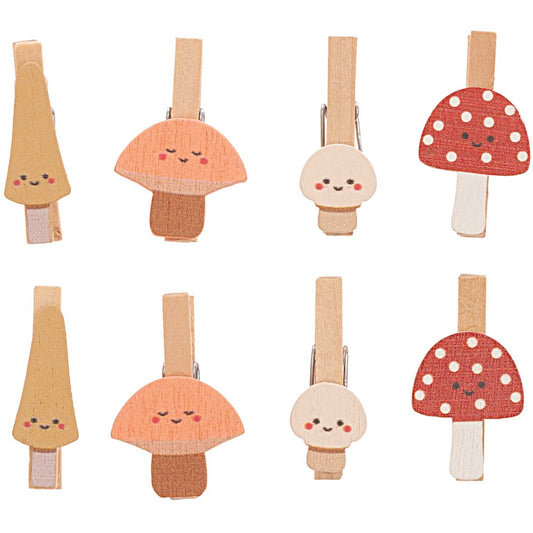 Wooden clips mushroom mix colorful 3cm 8 pieces