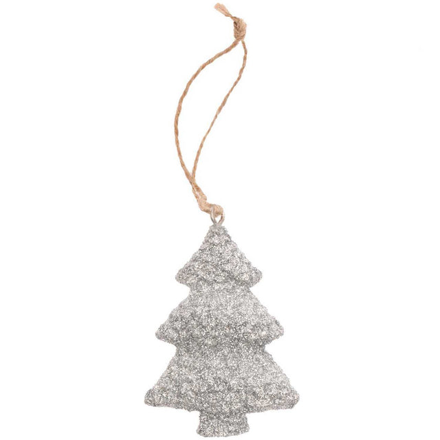 Hanging Christmas tree made of polyresin silver 4x6cm
