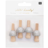 CLIPS MUSHROOM WOOD - SILVER GLITTER (4 PCS)
