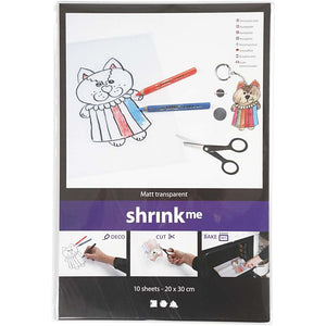 Shrink Plastic Sheets, 20x30 cm, Matt Transparent, 10 Sheet, 1 Pack