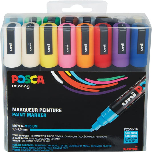 Uni POSCA Marker Pen PC-1M Extra Fine Set of 16 Assorted Colours