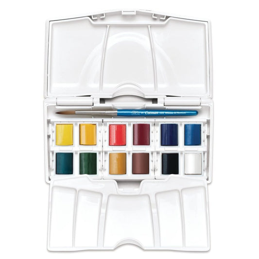 Cotman Watercolours Pocket Plus - 12 Half Pans.  Product Code: 0390373 Barcode Code: 094376954364