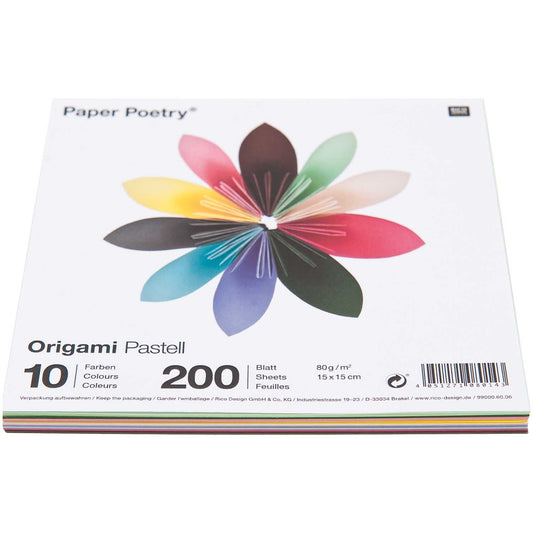 Paper Poetry Origami pastel 15x15cm 200 sheets 10 colors