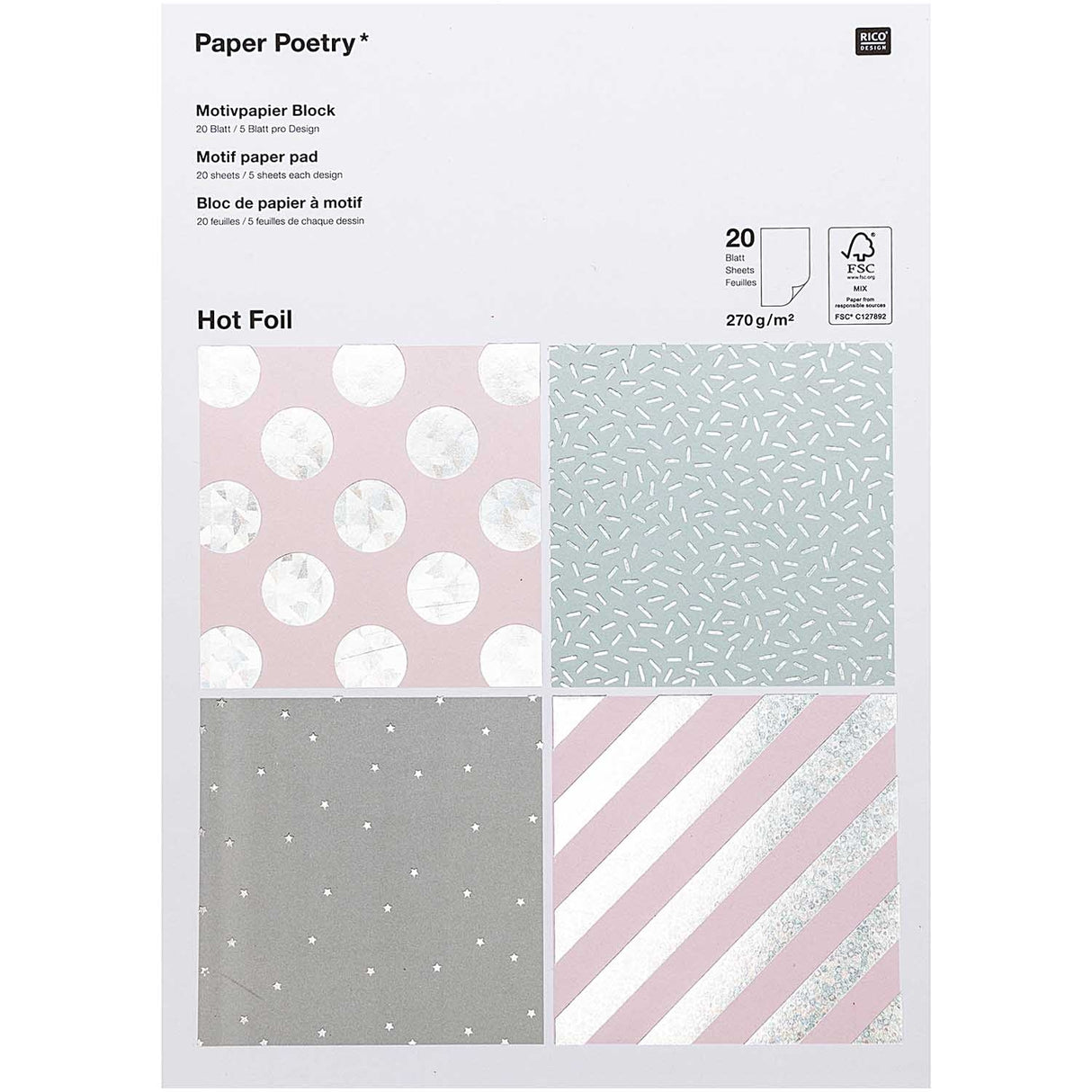 Paper Poetry motif paper block hologram 270g/m² 20 sheets Hot Foil