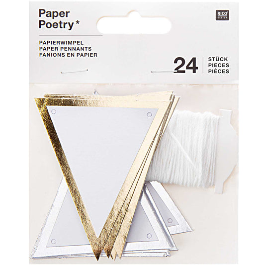 Paper Triangular Pennants - Gold/Silver 24 Pieces
