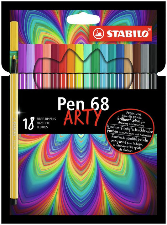 Premium Felt Tip Pen - STABILO Pen 68 ARTY - Wallet of 18 - Assorted Colours