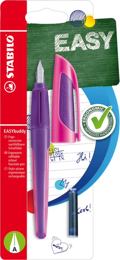 Ergonomic School Fountain Pen - STABILO EASYbuddy - A Nib - Purple/Magenta